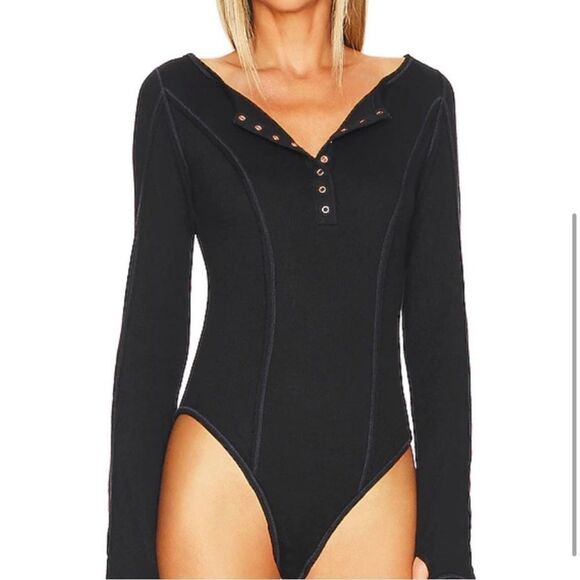 Free People Sloane Bodysuit in Black Size Large NWT - Picture 6 of 9